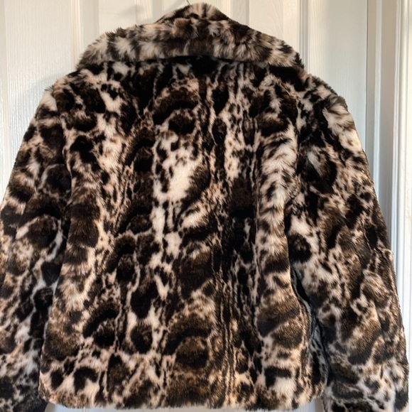 BAND OF THE FREE WILD CAT LEOPARD FAUX FUR OPEN JACKET BLACK BROWN IVORY SIZE S - Picture 8 of 13